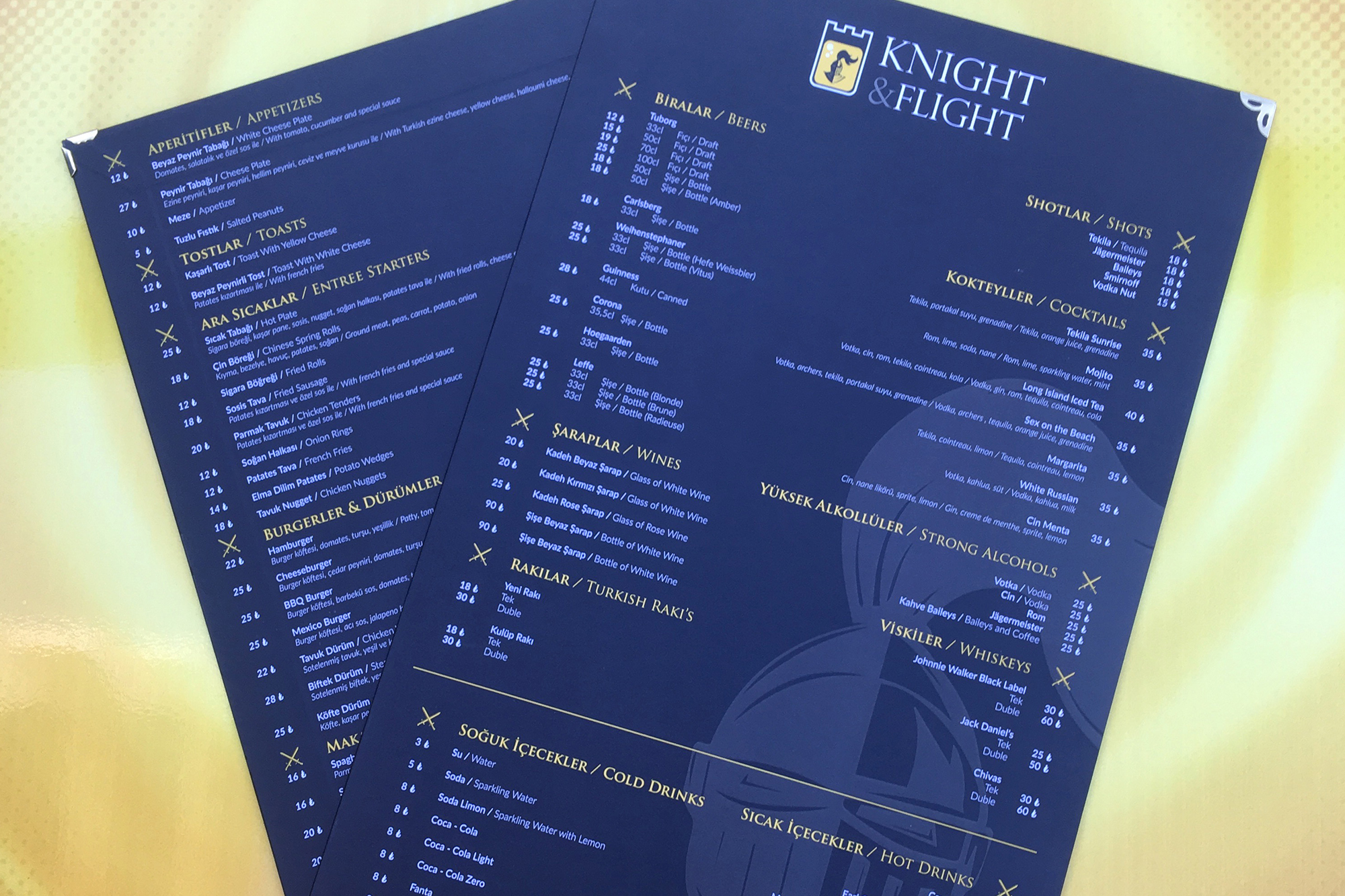 Knight and Flight Logo, Corporate ID, Menu, Sign